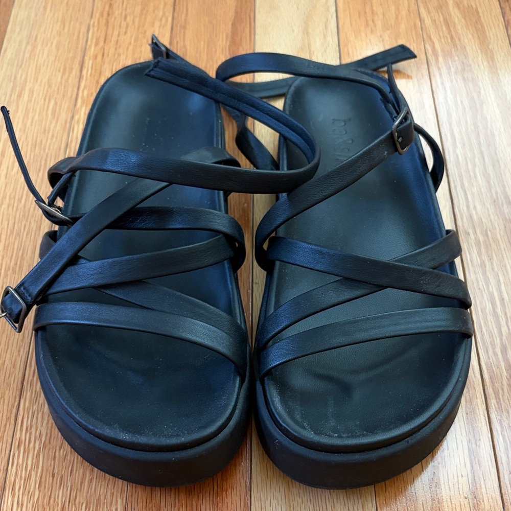 ba&sh Black Strappy Platform Sandals with Wrap Ankle Strap